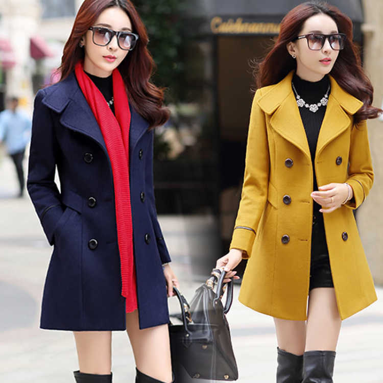Fashion Autumn Winter Women Woolen Coats Female Coats Elegant Woolen Blends Trench Coat Ladies Windbreaker Outwear Plus Size