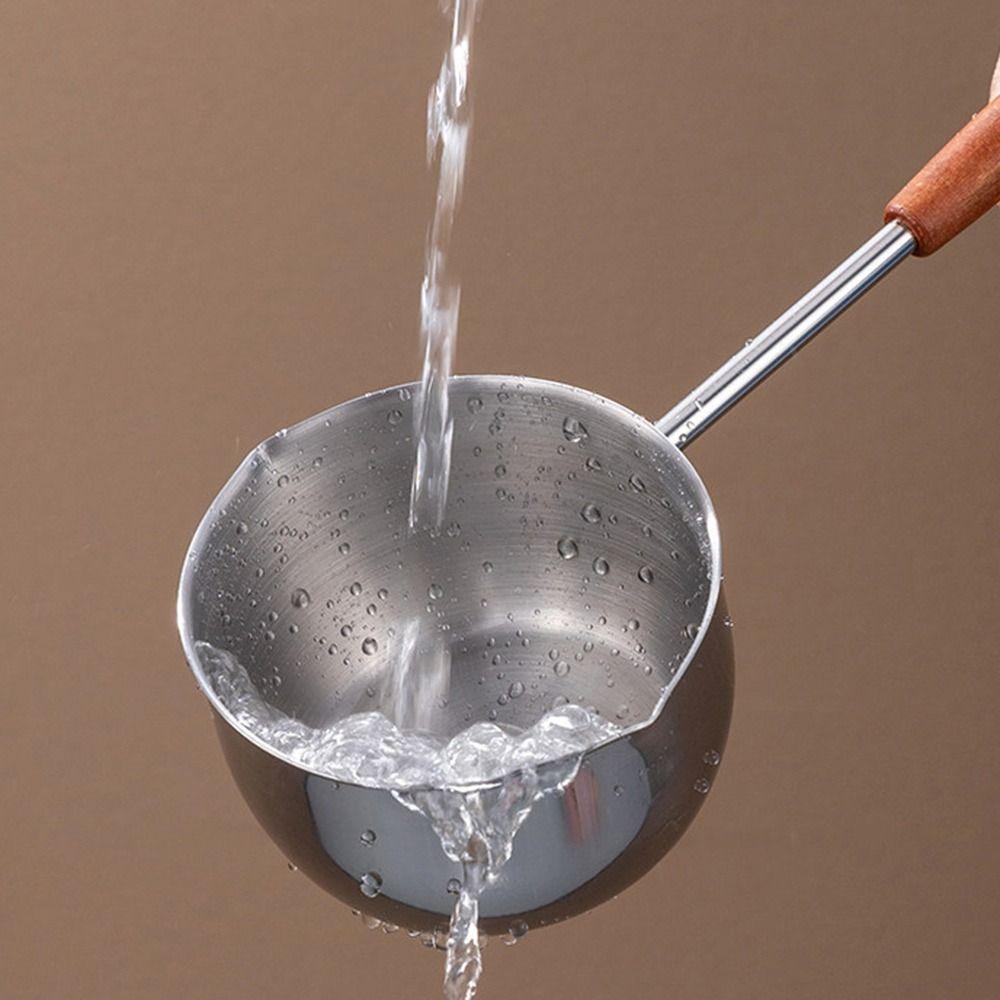 Wooden Handle Milk Pan Long-handled Oil Splashing Gadget for Preventing Hot Oil From Scorching