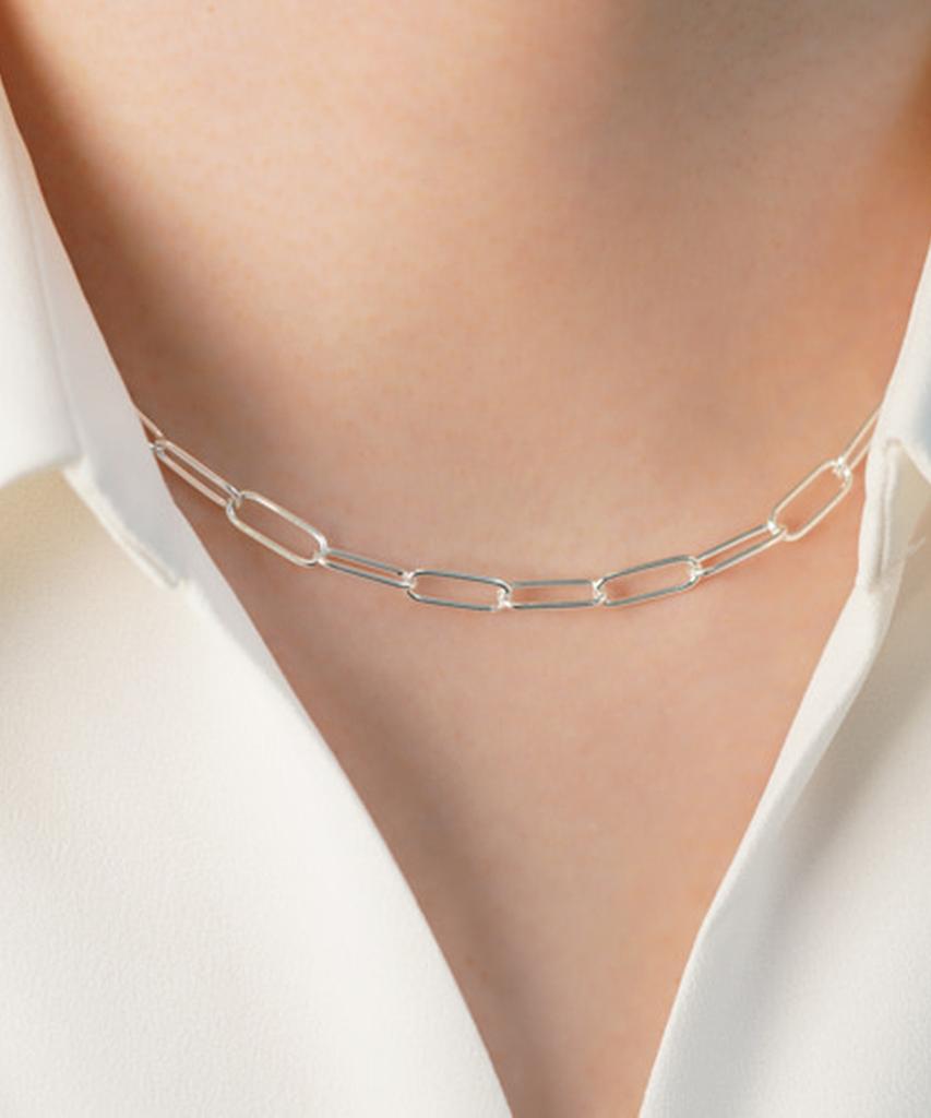 Alleun Silver 925 Clip Square Chain Long Necklace