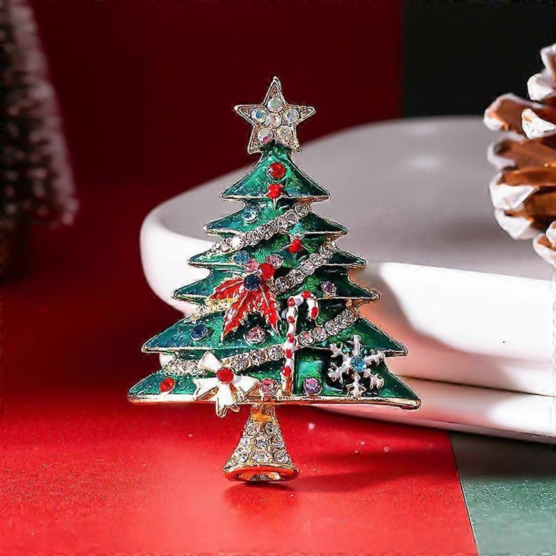 Fashionable Christmas tree brooch, suitable for pairing with rhinestones, all-around Christmas crystal brooch, creative holiday elements, green