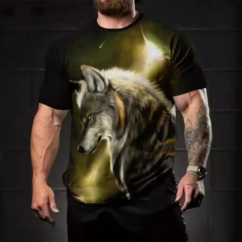 Футболка большого размера с принтом волка 3D для мужчин, летняя мода, уличная свободная повседневная рубашка с круглым вырезом и короткими рукавами, футболки для мужчин