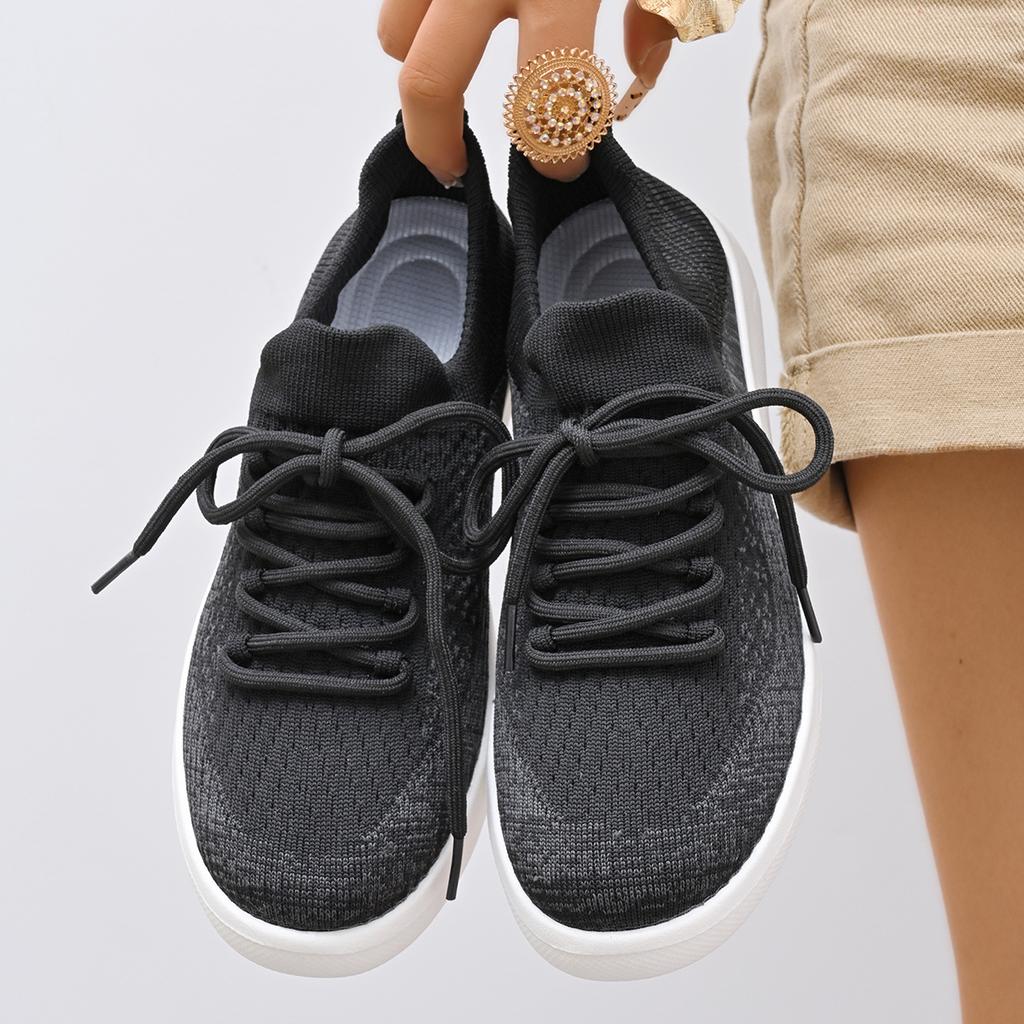 Women Sneakers Lace Up Mesh Breathable Outdoor Walking Shoes Round Toe Non-slip Thick Sole Tennis Shoe Mujer Comfortable