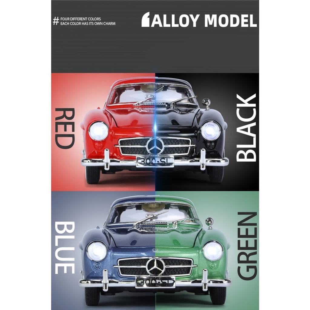 1/24 Mercedes Benz 300SL Alloy Classic Vintage Car Model Car Model Diecast Metal Pull Back Sound Light Car for Children Gift