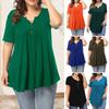 Women's Plus Size Tunic Top Summer Short Sleeve V-Neck Button Up Shirt Casual
