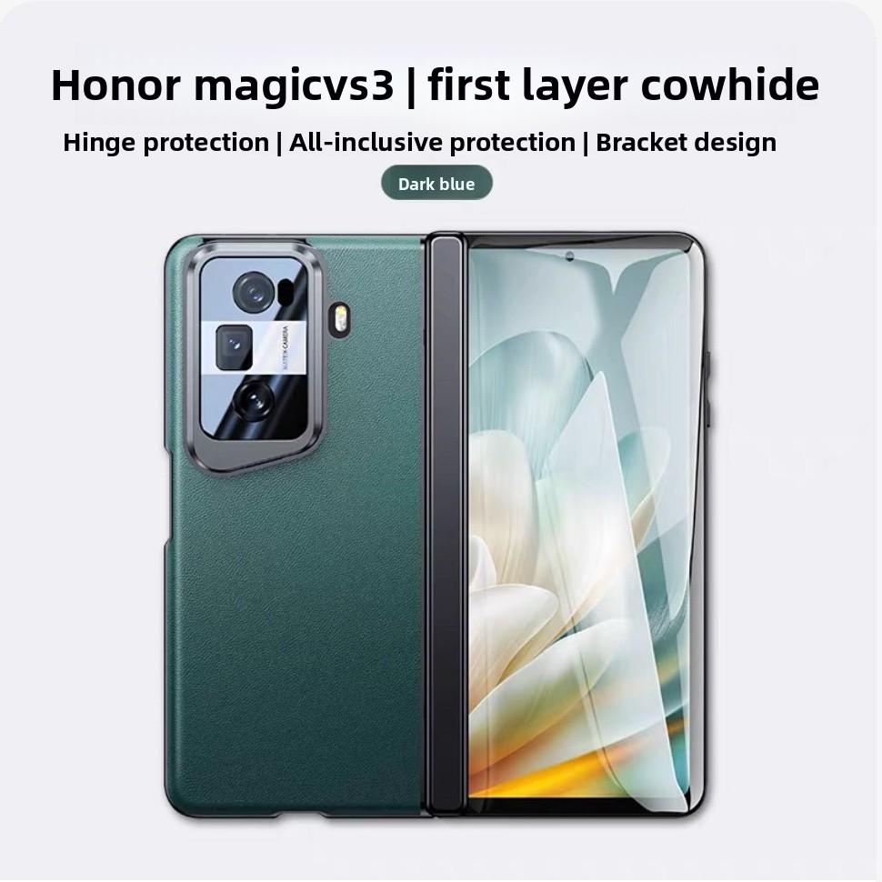 [Case and Film Integration] for Honor Magic V3 Case New Leather Center Axis Hinge All-inclusive Protective Belt Lens Holder Case