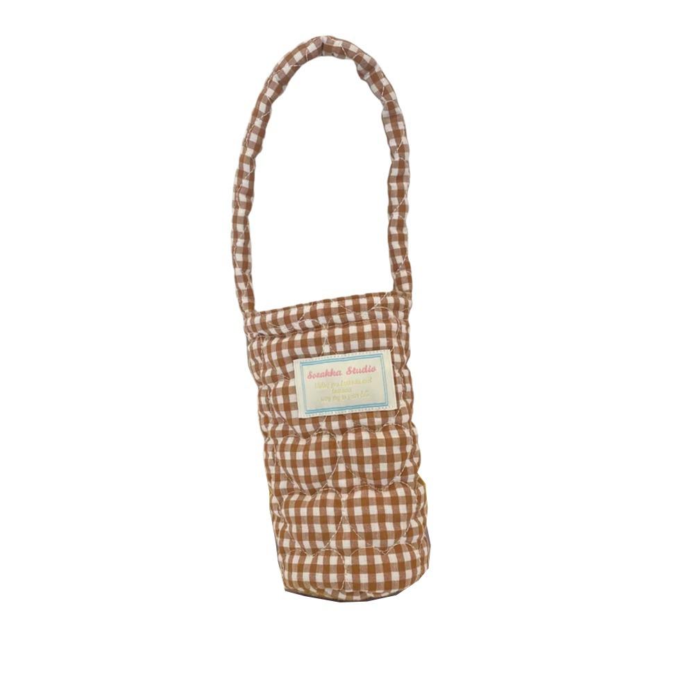 Plaid Design Water Bottle Protective Cover Heart Embroidery Thermos Cup Sleeve For Men And Women