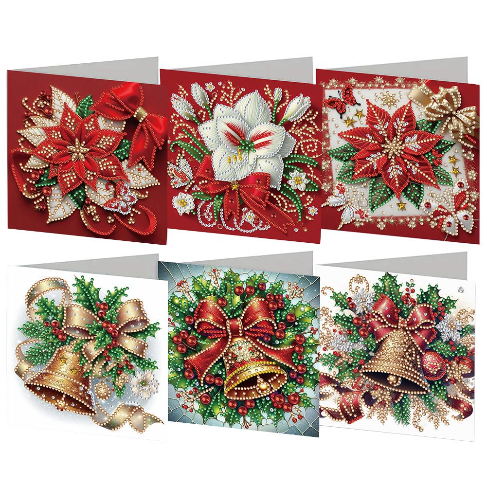 6PCS DIY Xmas Designs Rhinestone Diamond Art Mosaic Postcards Diamond Art Handmade Cards Thank You Cards and Holiday Blessings