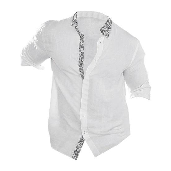 Осенне-весенняя мужская рубашка с однотонным принтом и пуговицами на лацканах с длинным рукавом, однобортная, облегающая, формальная, деловая, мужская рубашка средней длины