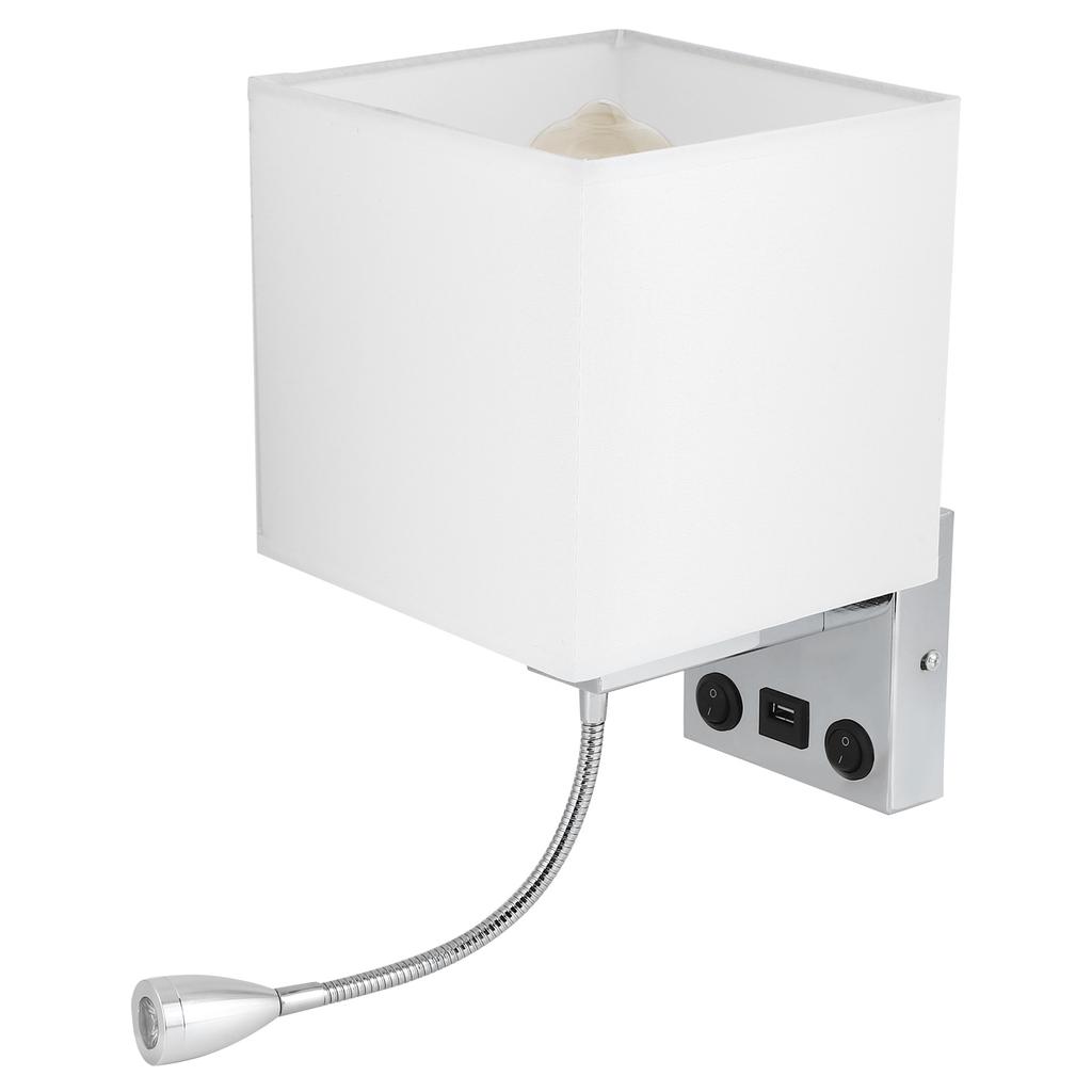 Светодиодный настенный светильник с современным тканевым абажуром и USB-подсветкой для чтения в спальне, прикроватный светильник E27 100?240В