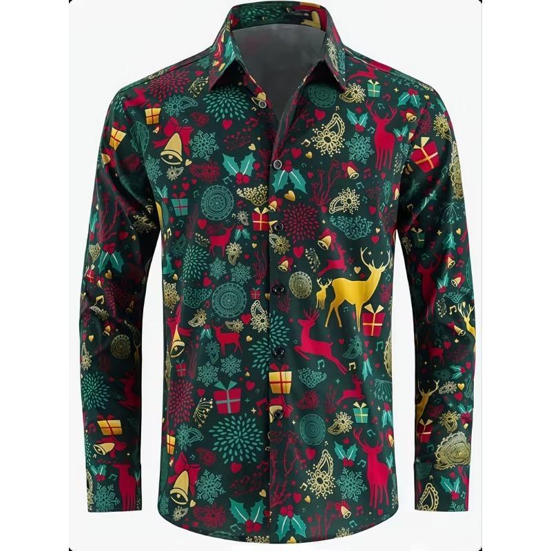 Men's Long Sleeve 3D Digital Print Christmas Shirts Casual Tops for Autumn and Winter