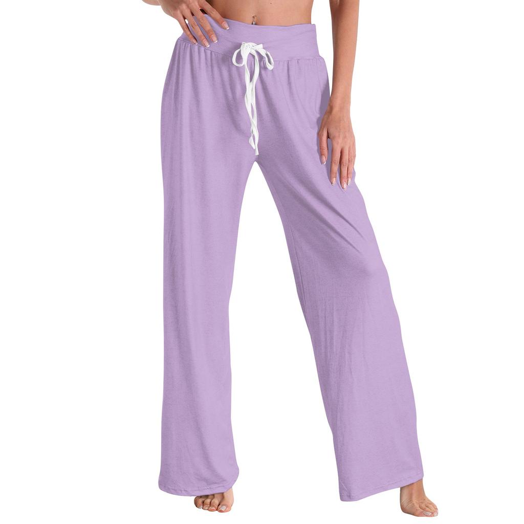 Женские модные повседневные удобные пижамные штаны, однотонные, с принтом, на шнурке, широкие брюки