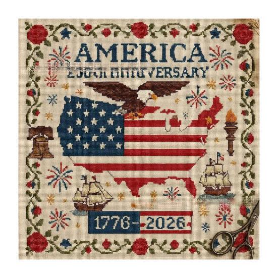 US 250th Anniversary Cross Stitch Kit DIY Needlepoint Starter Patriotic Commemorative Embroidery Pattern Keepsake Gift for Beginners Veterans Military