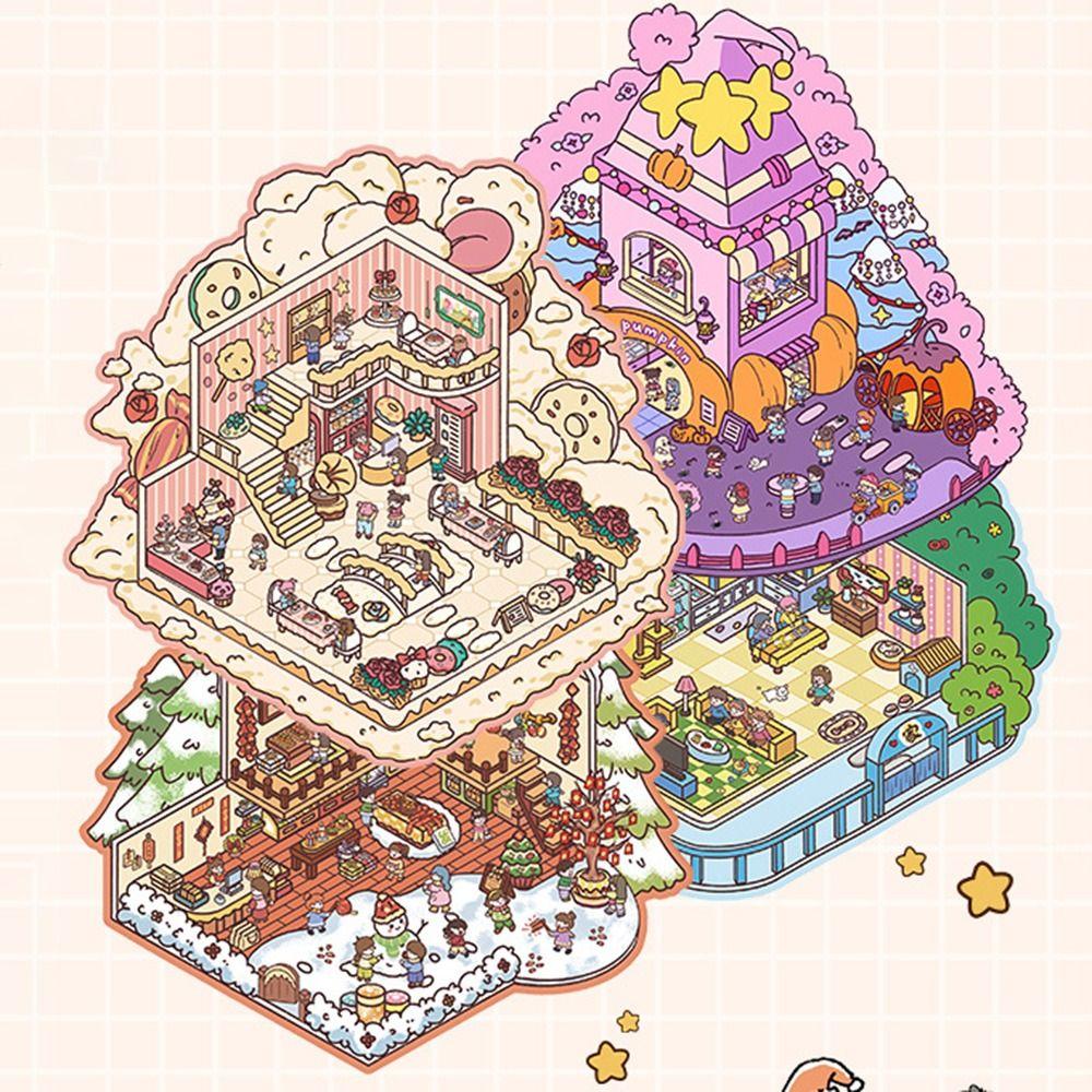 Набор 3D наклеек 20 в 1 Сцена Капибара в домике Декоративные наклейки Пейзаж Книга наклеек Девочка