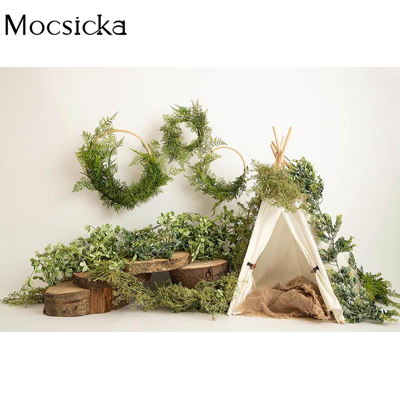 Mocsicka Весенние Фото Фоны Занавес для Фотосессии Детский Душ Фото Обои Палатка Зеленый Лист Украшение День Рождения Ребенка Фотозона Фон