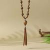 Богемный отпускной стиль Деревянное ручной работы ожерелье с подвеской из бусин Длинная цепочка для свитера Кисточка из ПУ кожи Бохо украшения Подходит для женского повседневного ношения