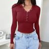 Autumn and Winter Women's Temperament Slim Solid Colour Long-sleeved T-shirt