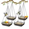 Metal Mesh Hanging Bird Feeder Large Capacity Square Bird Suspended Feeder with Hook Bird Feeding Tray Balcony