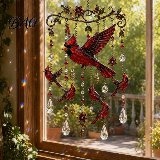 Natural White Noise Chime Graceful Bird Wind Chimes, Chimes for Outside, Metal Hanging Crystal Suncatchers with Pendants Garden Yard Decor Bead