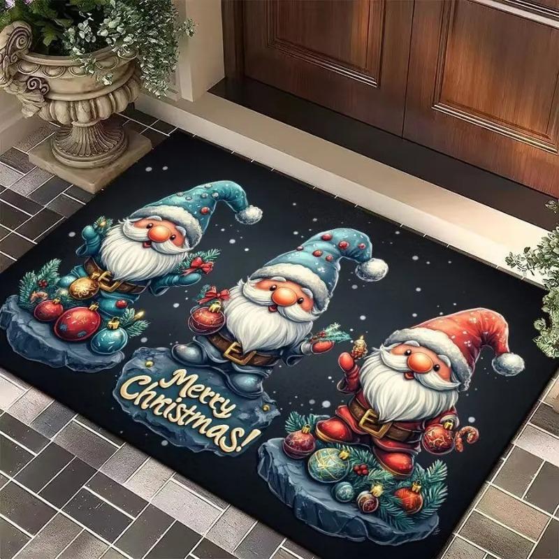 Merry Christmas Theme Door Mat for Bathroom Toilet Indoor Floor Mat Anti-Slip Kitchen Rug Dwarf Printed Carpet Home Decoration