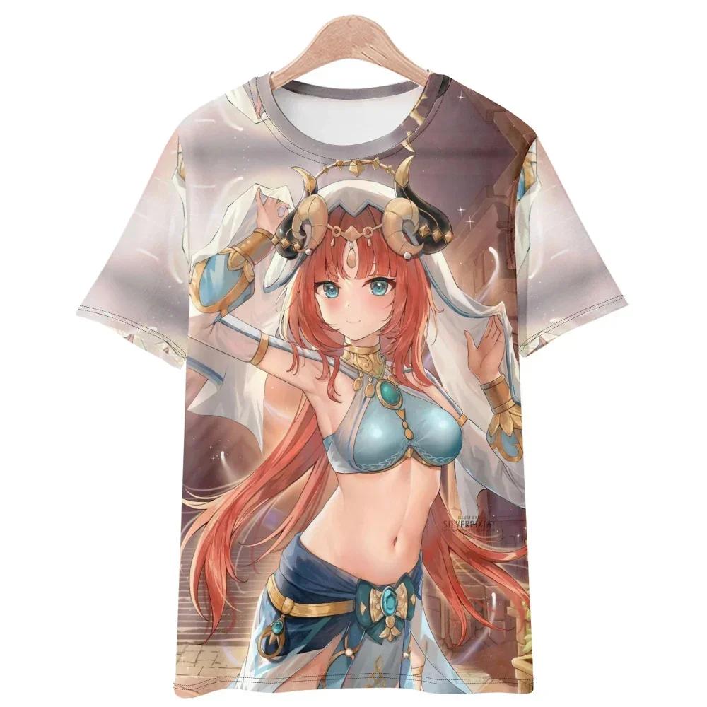 Футболка с принтом Game Genshin Impact 3D для детей, милая футболка с рисунком Gril Nilou, модная детская футболка Harajuku, футболка для мальчиков, топы