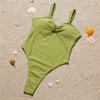 Shencai European-American Ruched Solid Color One-Piece Sexy Bikini Swimsuit for Women