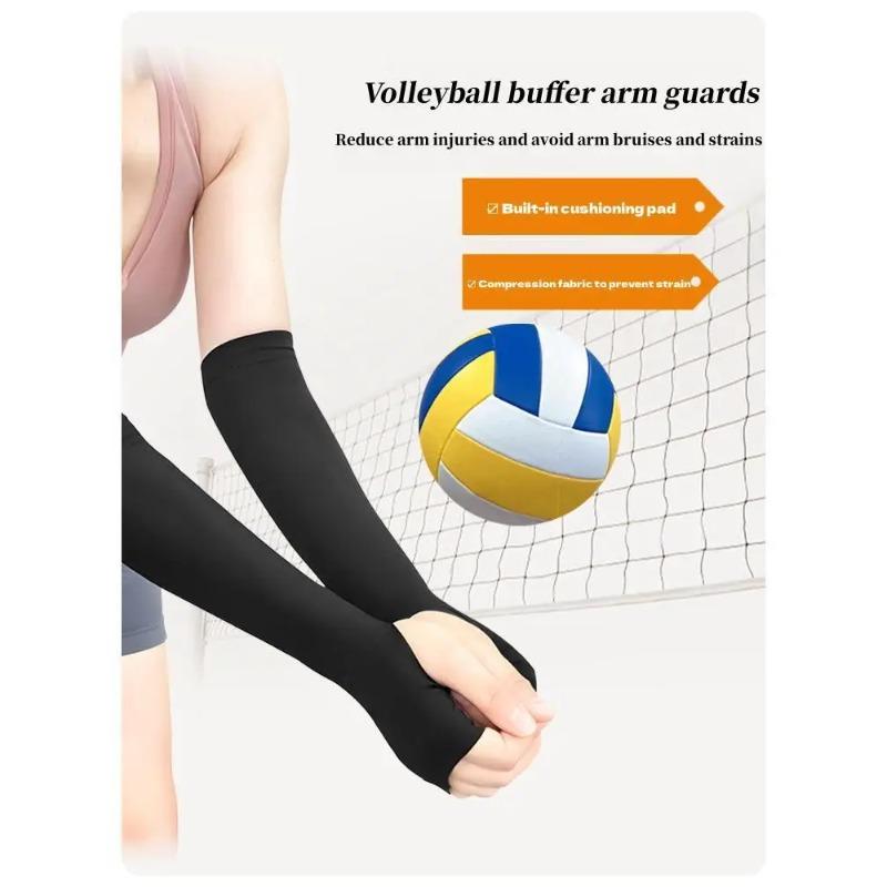 2PCS Volleyball Arm Cormpression Sleeves Passing Hitting Forearm Sleeves with Protection Pads and Thumb Hole Padded Wrist Guard