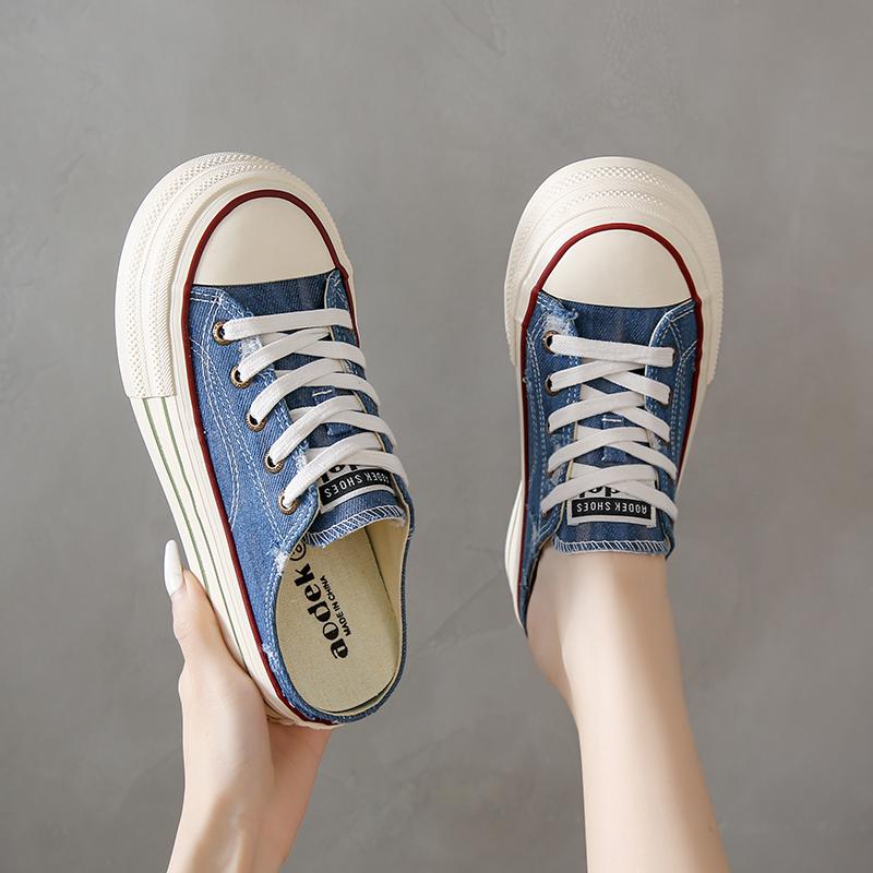 CRLAYDK Классические женские парусиновые кроссовки Slip On Mule Backless Fashion Walking Shoes для лета Повседневные мокасины Clipper Slides
