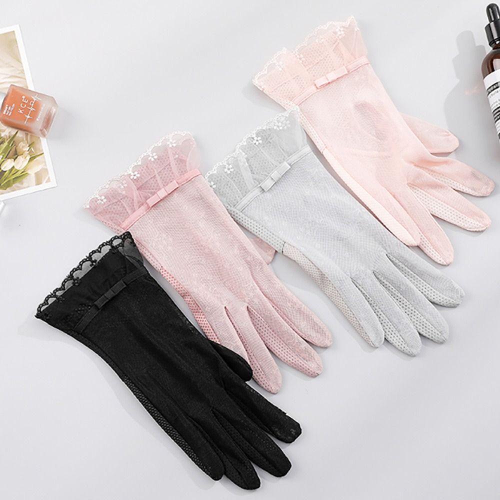 Lace Sunscreen Gloves Thin Touchscreen Gloves Summer Ice Silk Gloves for Women Female Lady