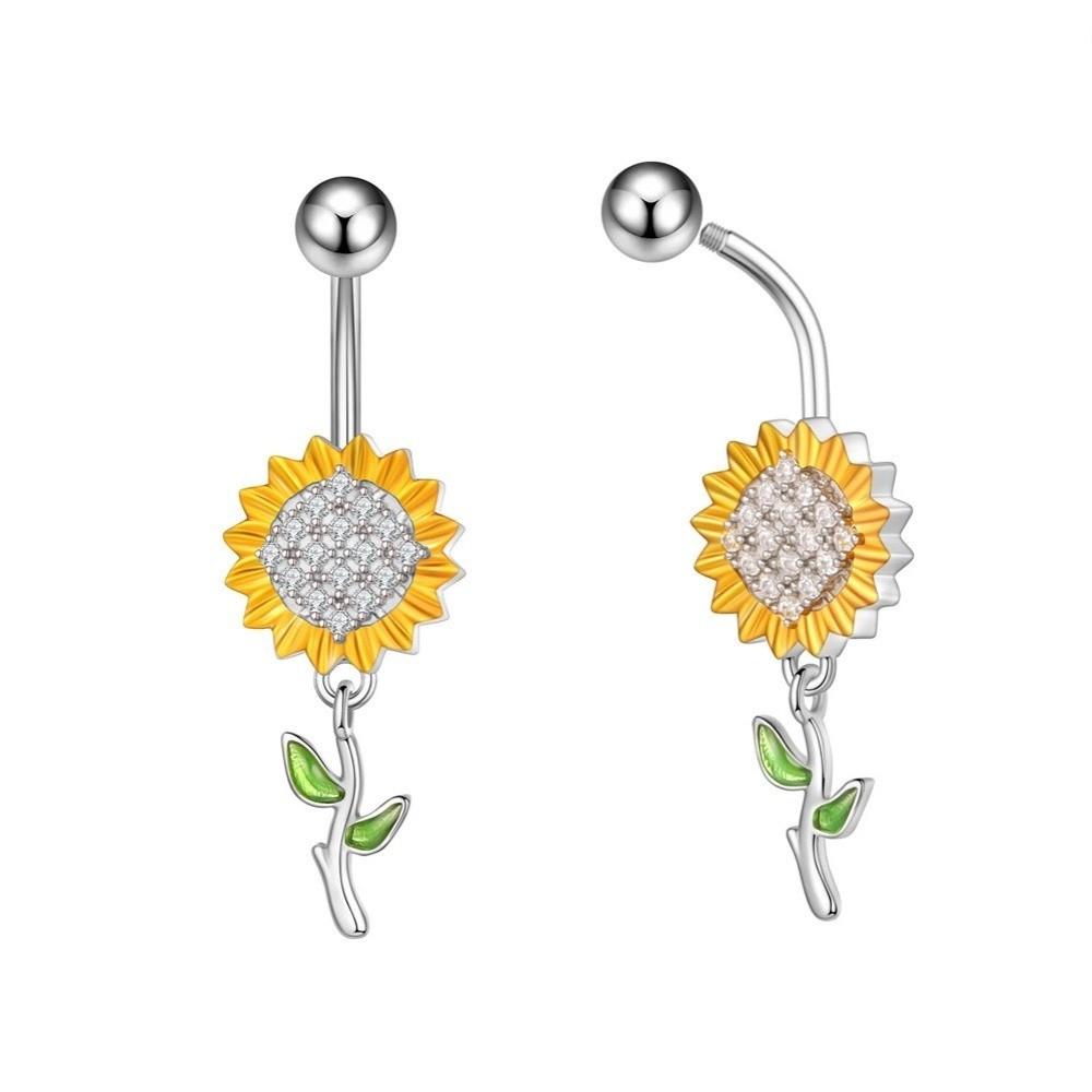 Sunflower Zircon Navel Ring Butterfly Heart Belly Button Ring Vintage Body Piercing Jewelry Girl