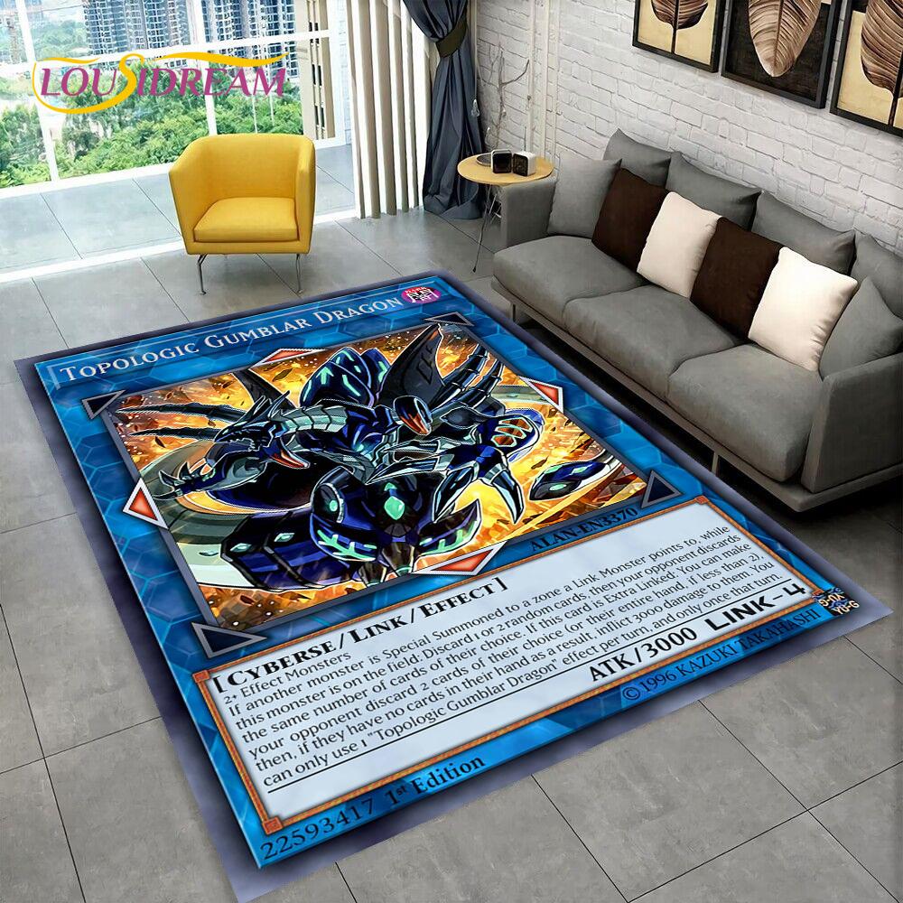 Monster Gold Card Cartoon Yu-Gi-Oh Anime Blue Eyes Dragon Game Carpet Rug for Bedroom Living Room Home Sofa Decoration, Коврик для пола