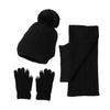 3Pcs/Set Women Winter Hat Scarf Gloves Set Plush Ball Decor Rhombus Texture Knitting Hat Long Scarf Touch Screen Gloves Set