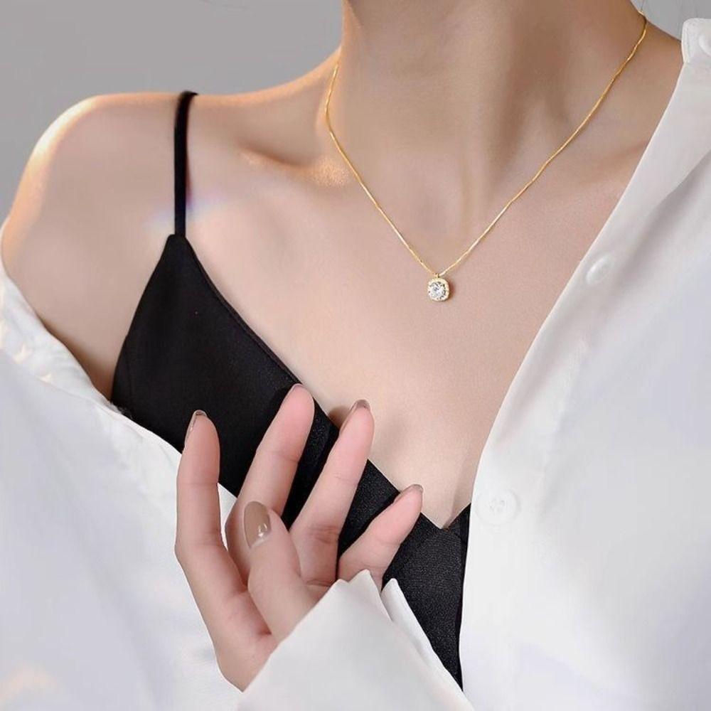 Zircon Necklaces Block Gift Romantic Women Chokers Simple Clavicle Chain Wedding Party