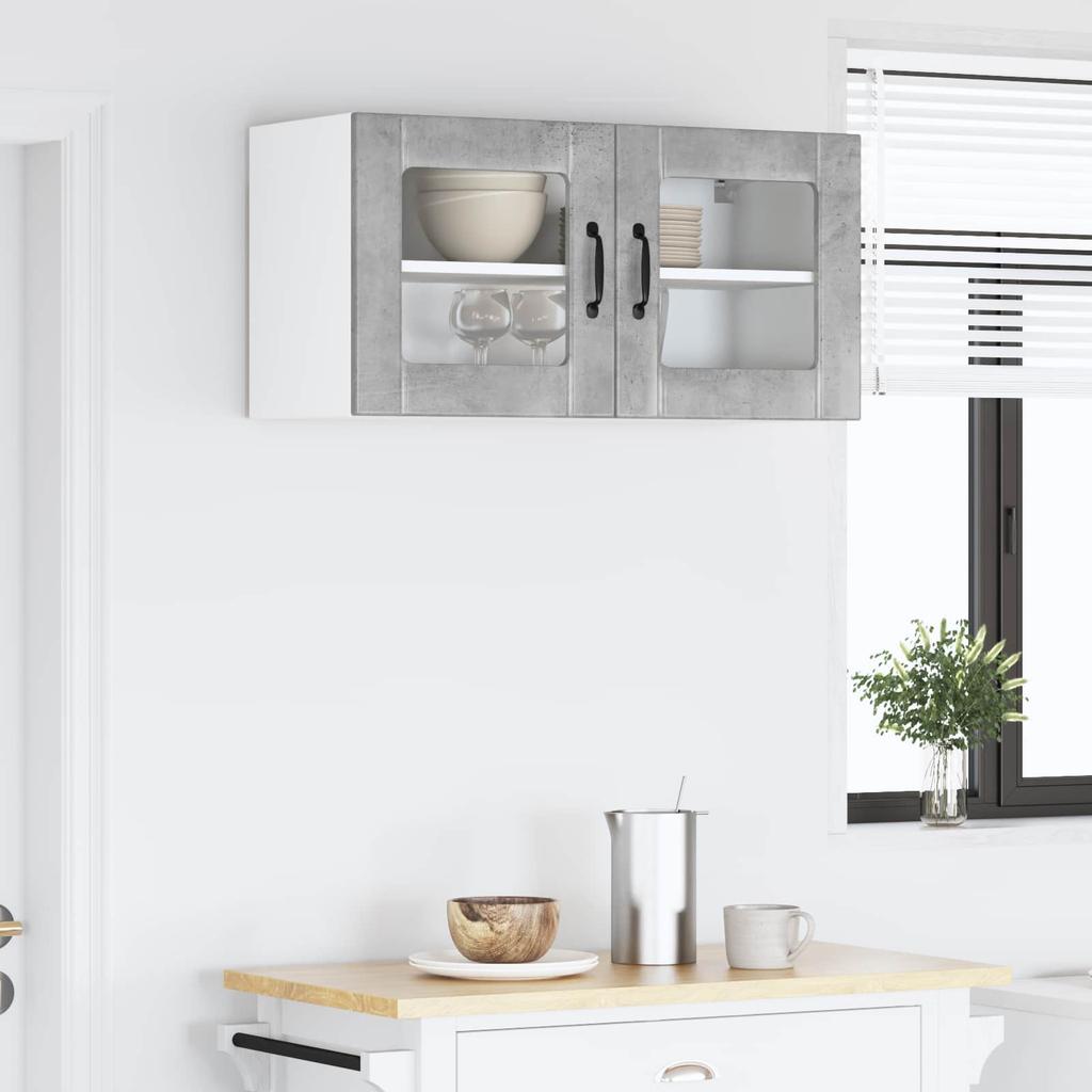 Wall Mounted Glass Cabinet LUCCA Concrete Grey 80 x 31 x 40 cm Particleboard