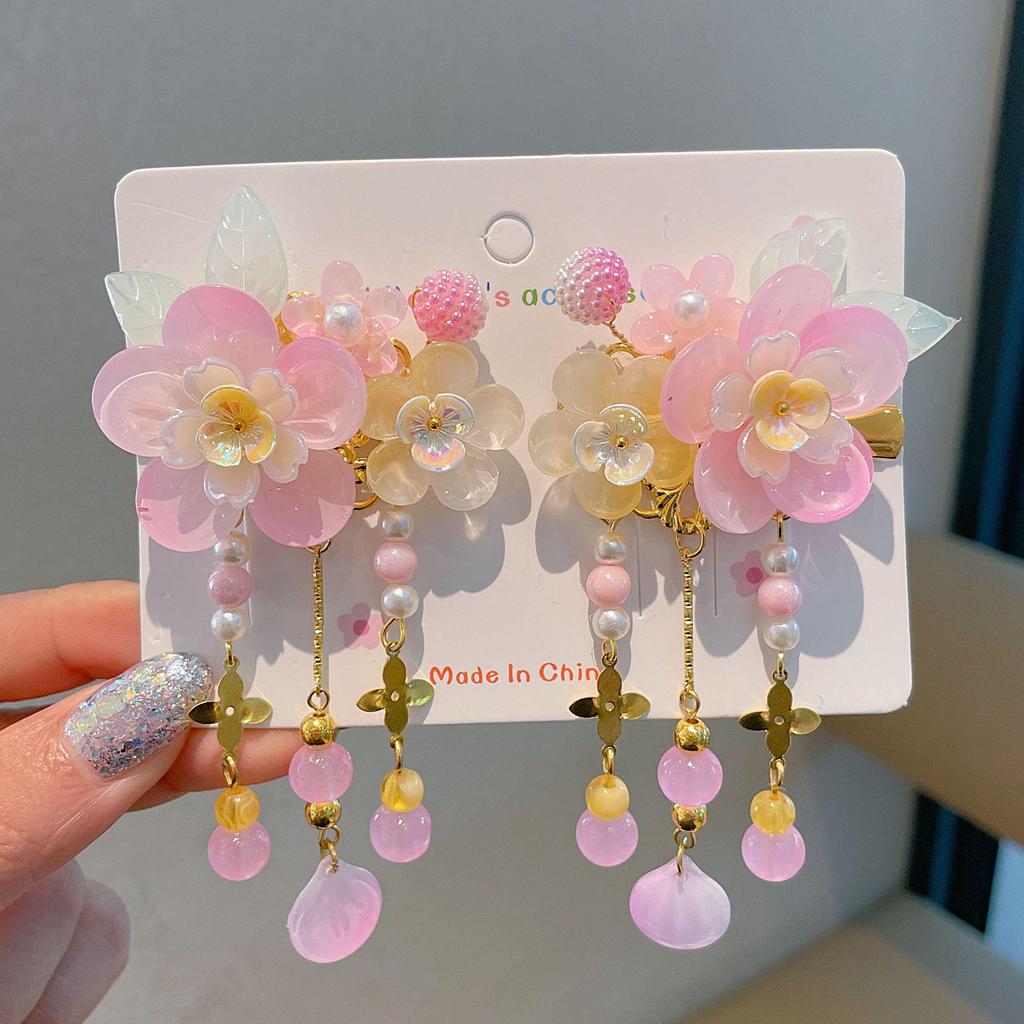 Ханьфу Женский Цветочный Головной Убор с Кисточками - Заколка для Волос в Стиле Принцессы для Девочек