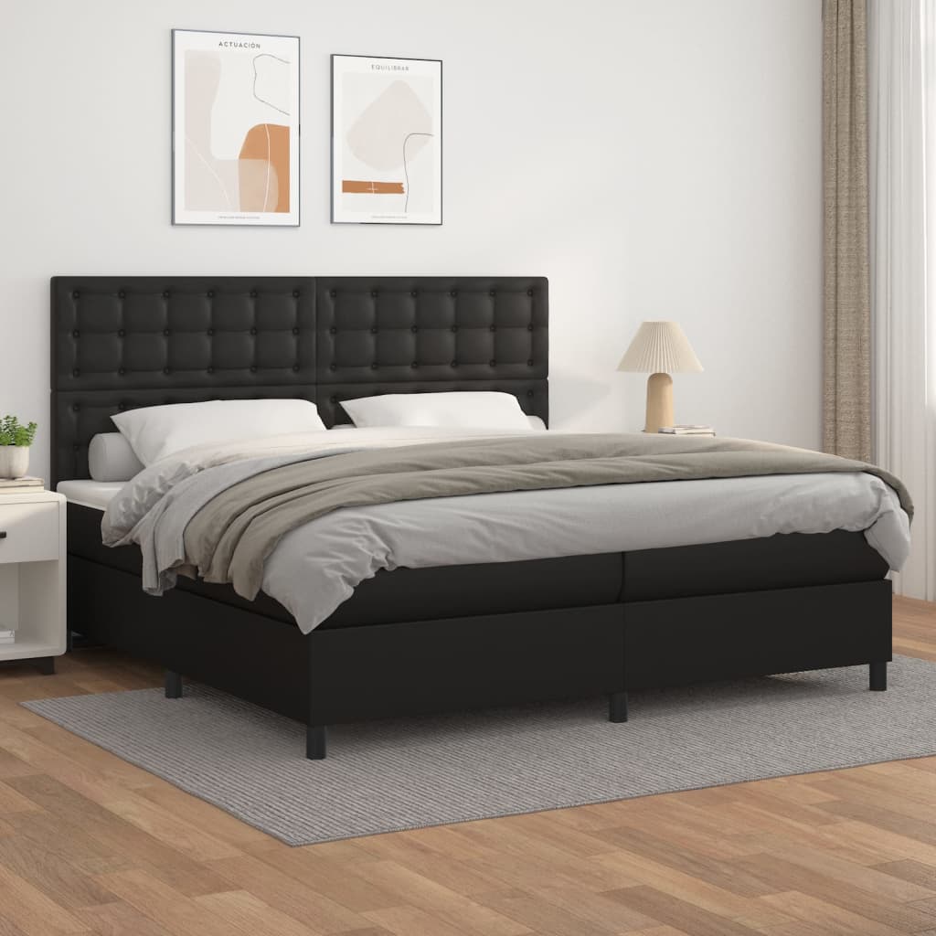 Vidaxl Łóżko Kontynentalne Z Materacem, Czarne, Ekoskóra 200X200 Cm