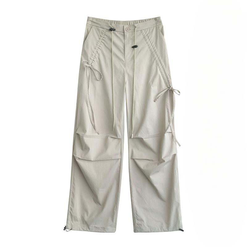 American Overalls Women's Spring and Autumn Hiking Pants High Waist Retro Loose Wide-leg Bow Casual Sports Cargo Pants