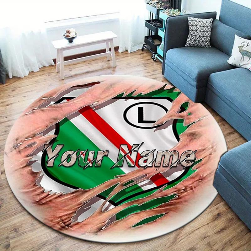Crest Emblem Custom Name Round Area Rug Carpet Rug For Living Room Bedroom Sofa Playroom Decor Nonslip Floor Mat