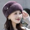 Mom Hat Female Winter Imitation Mink Hair Top Hat Fashion Leather Thermal Hat Middle-Aged And Elderly Fur Headhat Trend