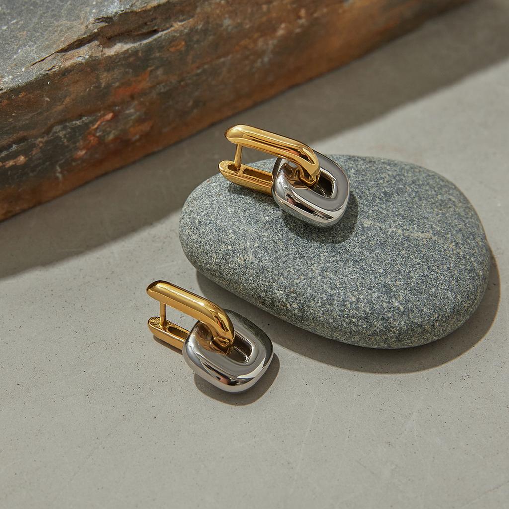 Youthway Creative Patchwork Metal Drop Earring Stainless Steel Ears Jewelry Oval Minimalist U-Shaped Drop Earrings For Women