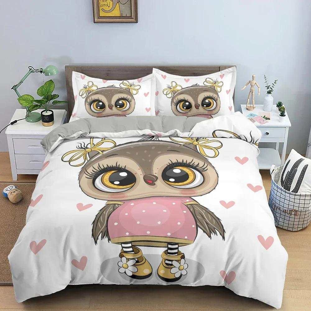 3D Печать Мультяшная Сова Милые Животные Уютное Покрывало Пододеяльник Наволочка Комплект Постельного Белья Декор Детской Комнаты Домашний Текстиль