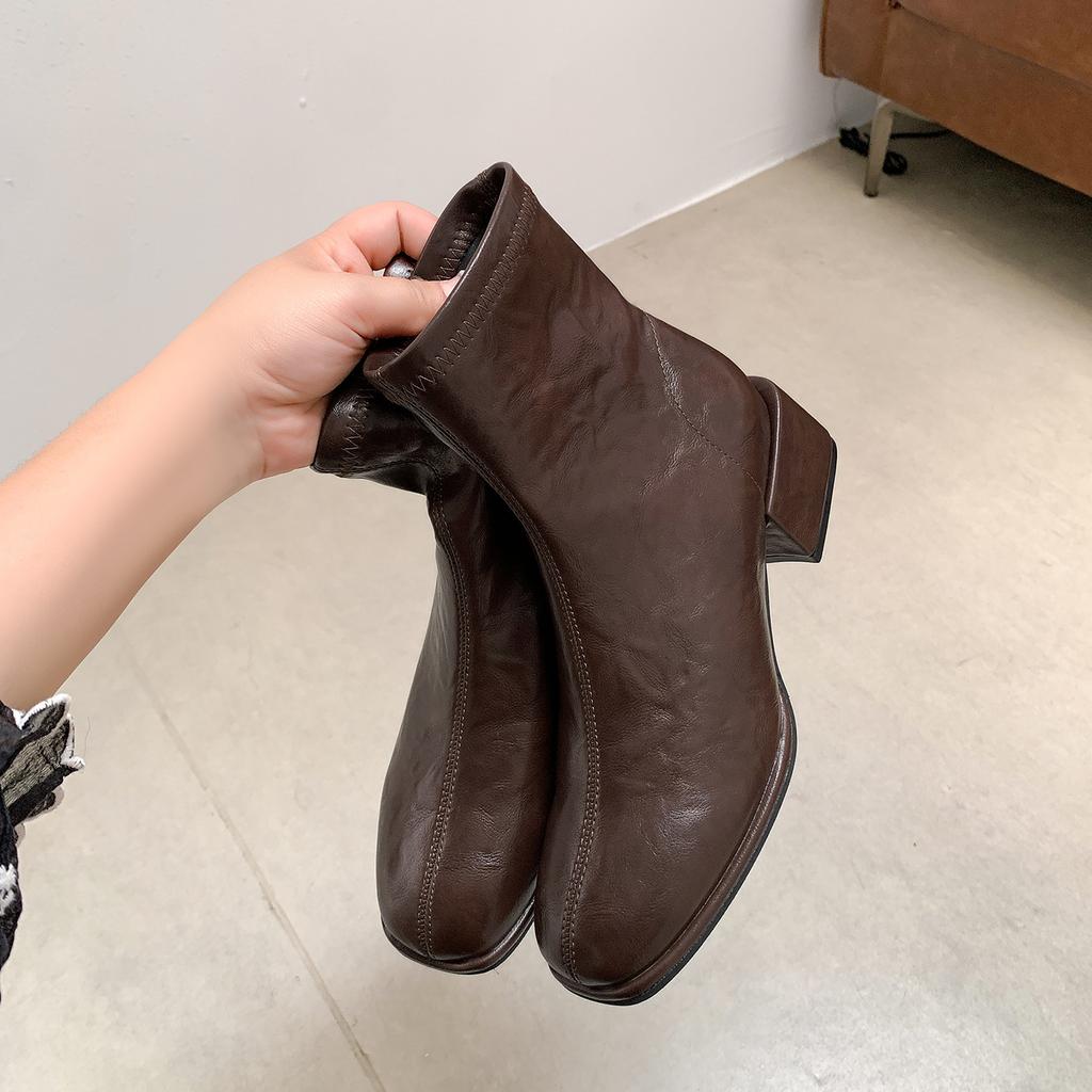 Женские осенние ботинки из натуральной кожи Новые осенне-зимние ботинки на толстом каблуке в стиле ретро, британском стиле, короткие ботинки, повседневные низкие ботинки для женщин