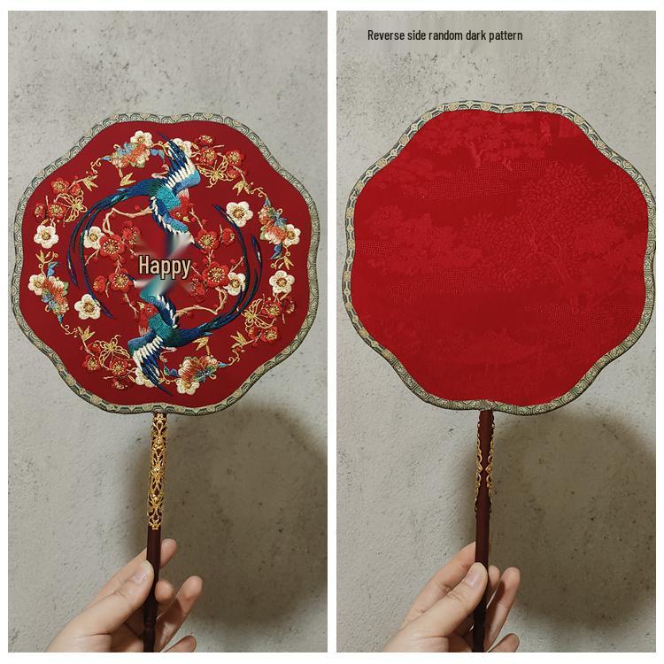 Двусторонний круглый веер "Кит и Олень" - Оригинальный дизайн "Сорока и Смеющаяся Голубка" для подарка невесте на свадьбу