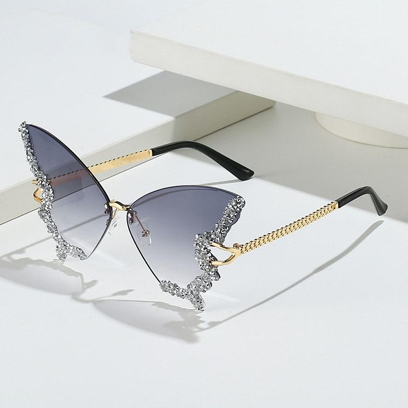 Солнцезащитные очки формы бабочки женские с украшением стразами безободковые солнцезащитные очки для вечеринки клуба женские солнцезащитные очки