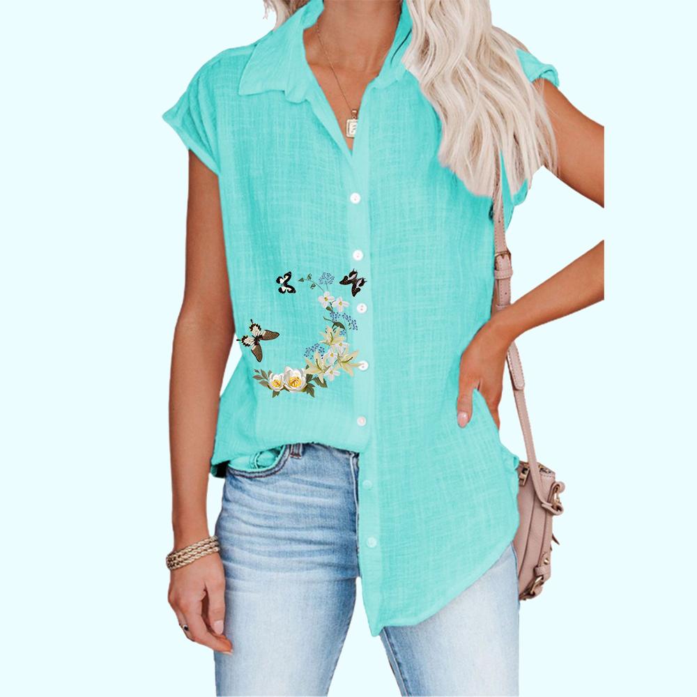 Женская модная футболка без рукавов, тонкая повседневная блузка с цветочным принтом, женская рубашка на пуговицах