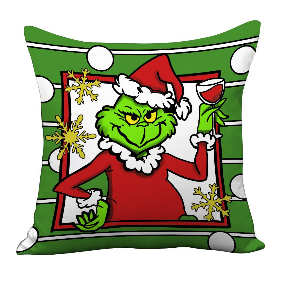 New Christmas Pillowcase Grinch Cartoon Cushion Cover Home Sofa Festive Decoration