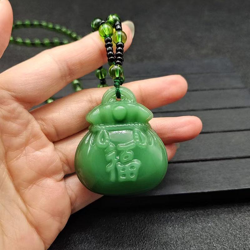 Imitation Jade Blessing Pendant, Light Green Jade Double-sided Blessing Bag Necklace, and Field Jade Jasper Blessing Pendant