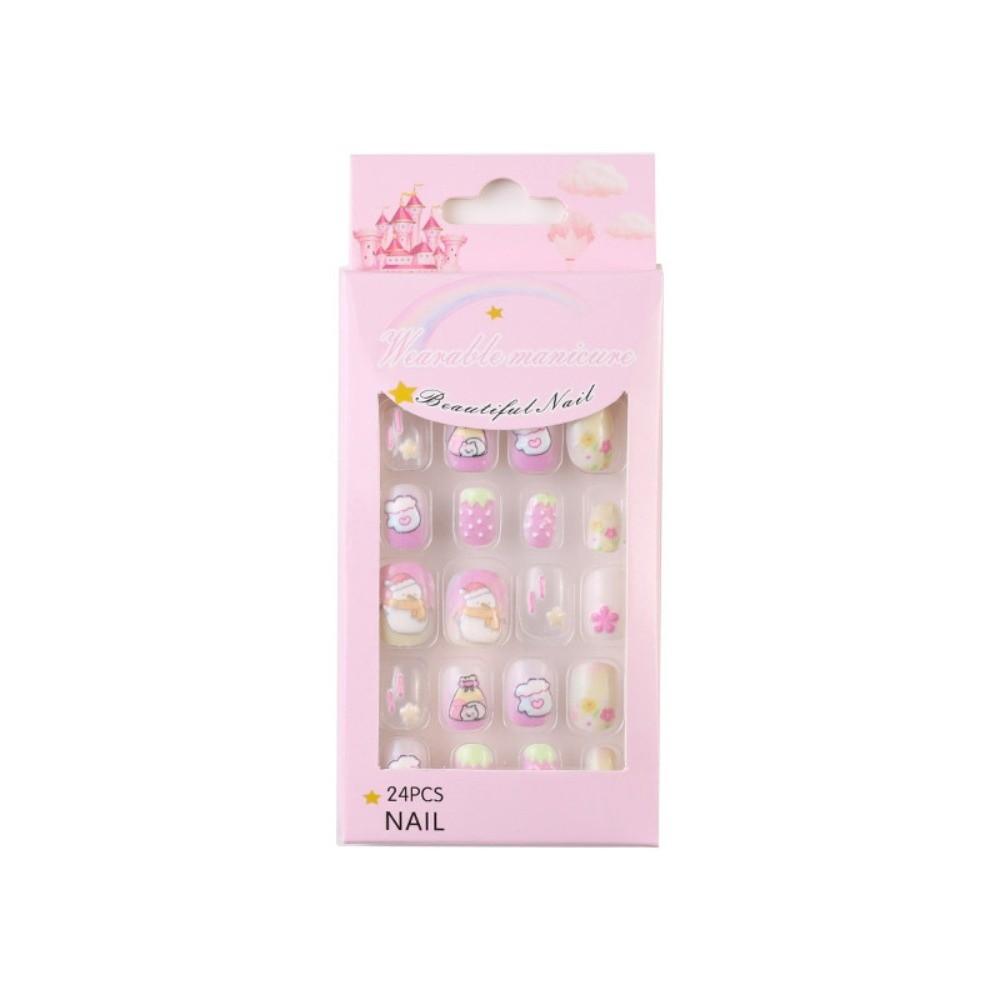 Snowflake Snowman Children Christmas False Nails Bunny Flower Kids Fake Nail Extension  Girls Gift