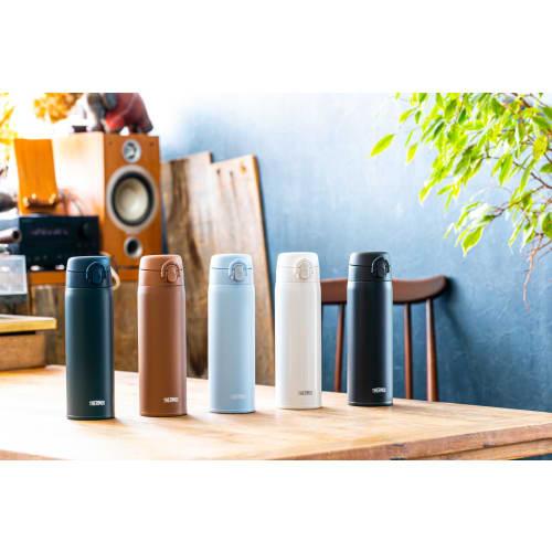 Thermos Water Bottle, Vacuum Insulated Mobile Mug, 500ml, Dark Gray, Removable Spout for Easy Cleaning, Ultra Light and Compact Type, One-Touch Open,