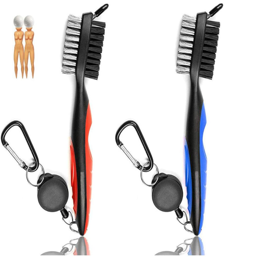 Portable Golf Accessories Double Sided Golf Club Brush Clip To Bag Groove Cleaner Cleaning Tool