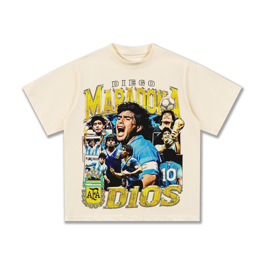 2025 Tribute To Maradona Character Print American Street Trend High-quality Cotton T-shirts for Men and Women